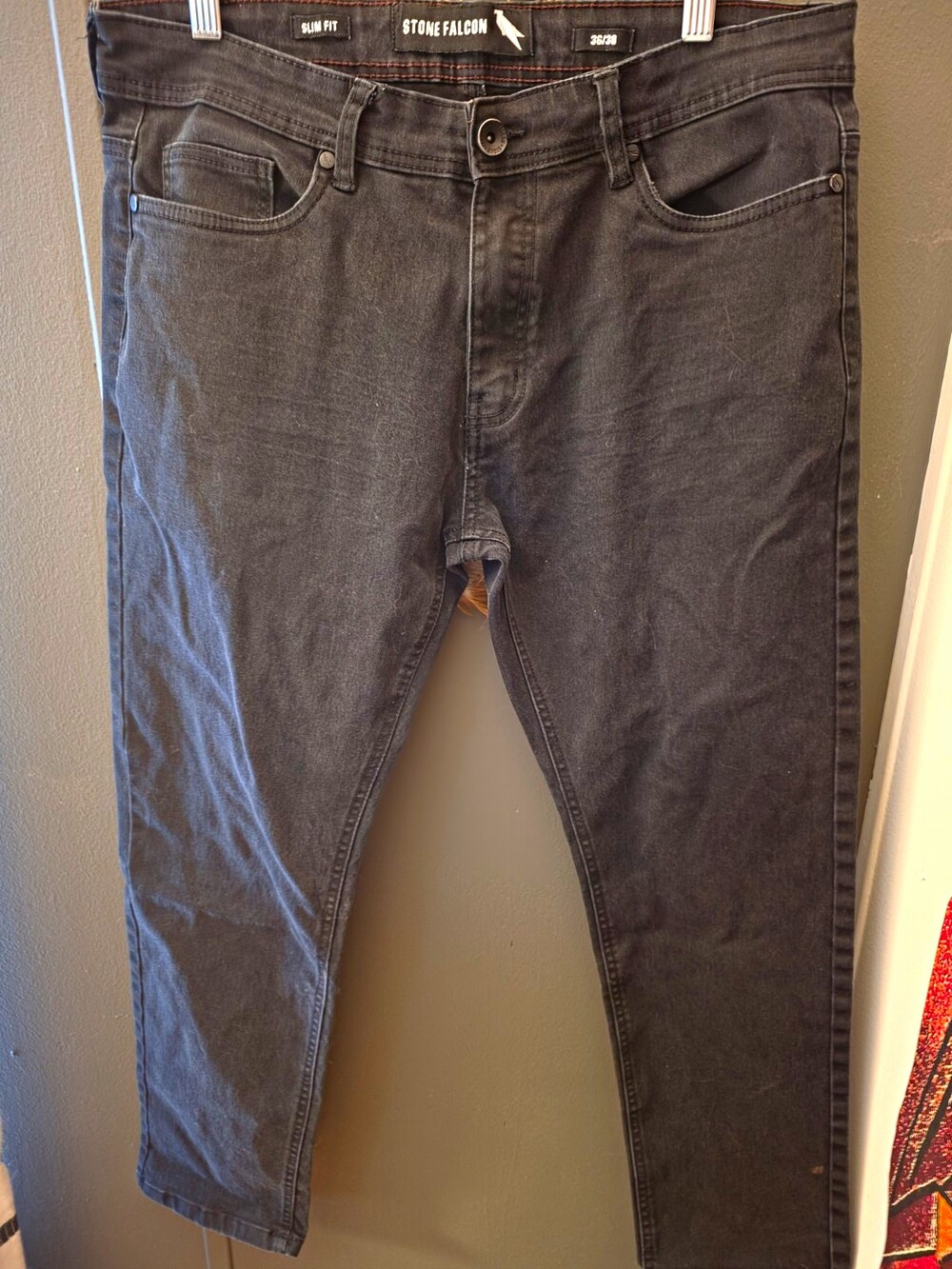 Stone Falcon Men's Slim Fit Gray Denim Jeans 5-Pocket Button Fly Logo